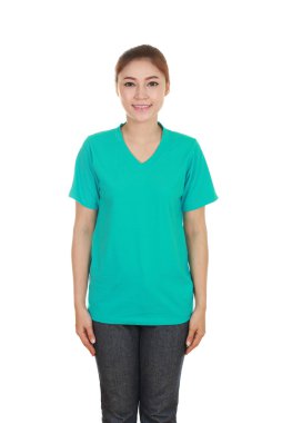 genç güzel kadın, boş t-shirt