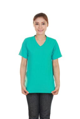 genç güzel kadın, boş t-shirt