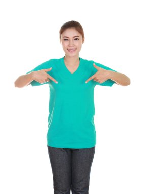 genç güzel kadın, boş t-shirt