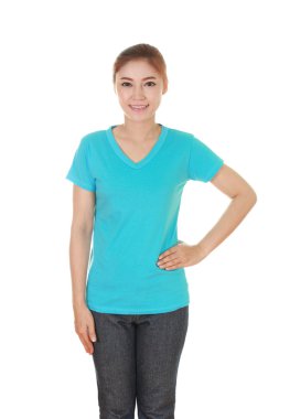 genç güzel kadın, boş t-shirt