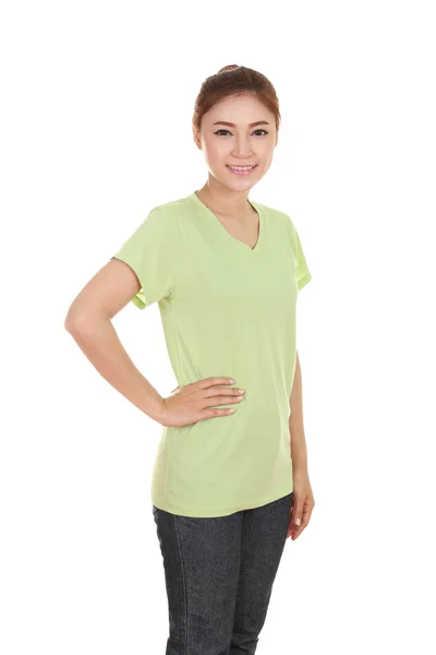 Young beautiful female with t-shirt (side view) — Stock Photo, Image