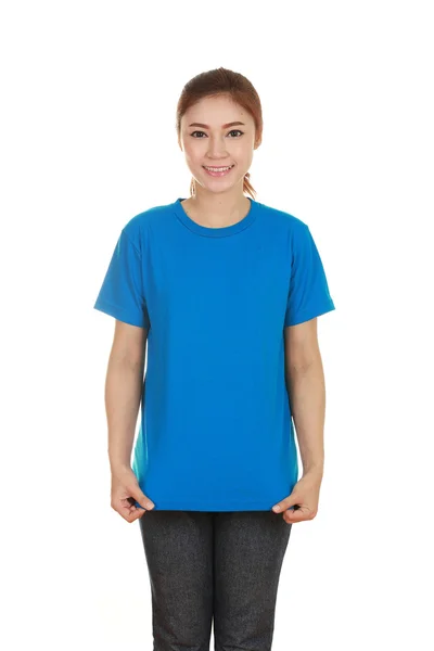 Young beautiful female with blank t-shirt — Stock Photo, Image