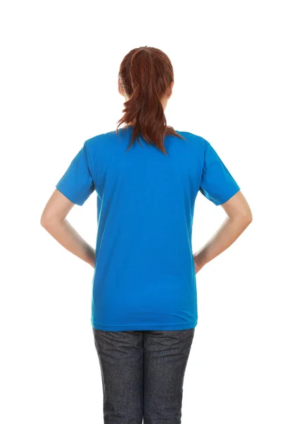 Kobieta z puste t-shirt (tyłu obudowy) — Zdjęcie stockowe
