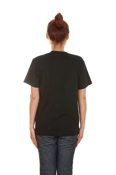 Female with blank t-shirt (back side) — Stock Photo, Image