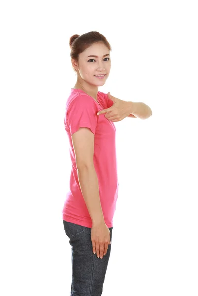 Jeune belle femelle avec t-shirt (vue latérale ) — Photo