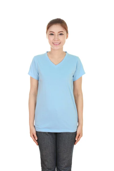 Young beautiful female with blank t-shirt — Stock Photo, Image