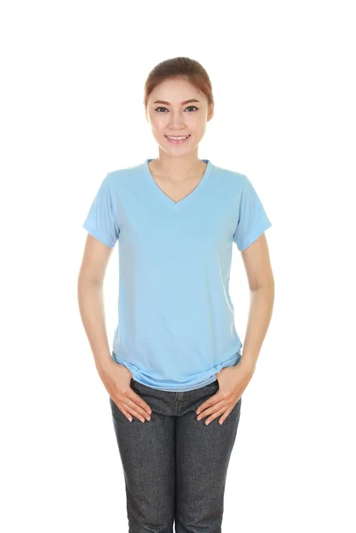 Young beautiful female with blank t-shirt — Stock Photo, Image