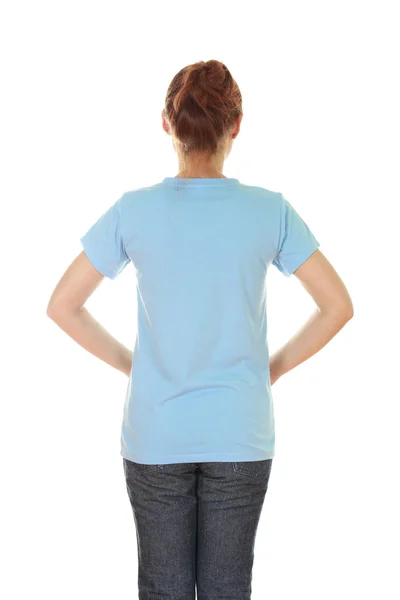 Kobieta z puste t-shirt (tyłu obudowy) — Zdjęcie stockowe