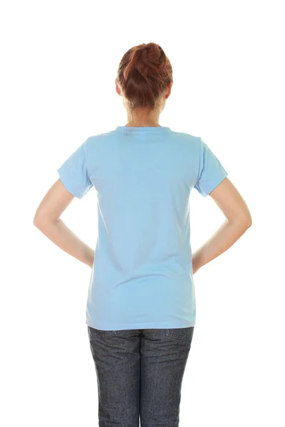 Female with blank t-shirt (back side) — Stock Photo, Image