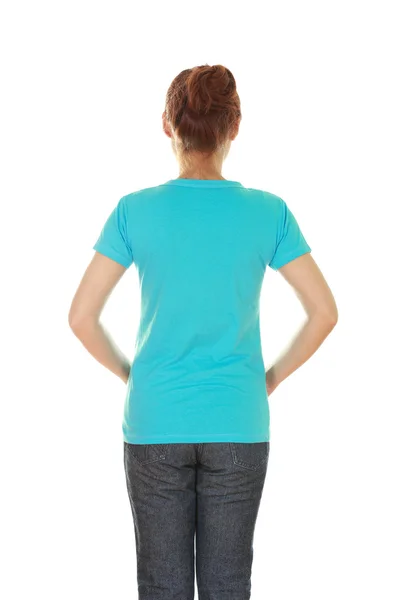 Female with blank t-shirt (back side) — Stock Photo, Image