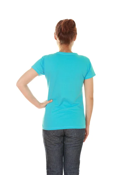 Vrouw met lege t-shirt (achterzijde) — Stockfoto