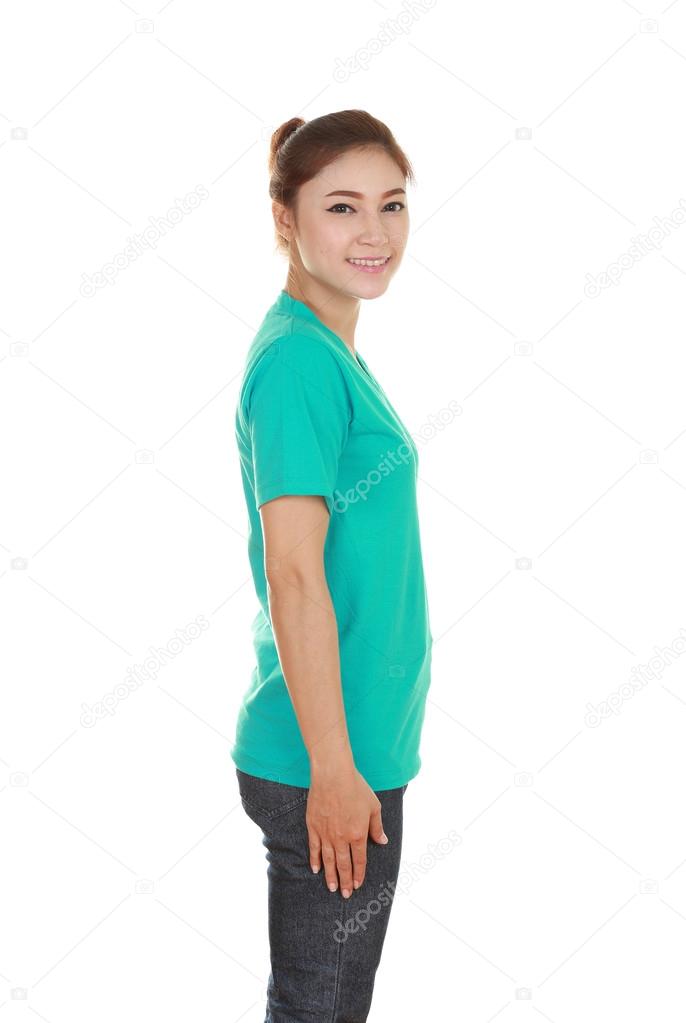 young beautiful female with t-shirt (side view)