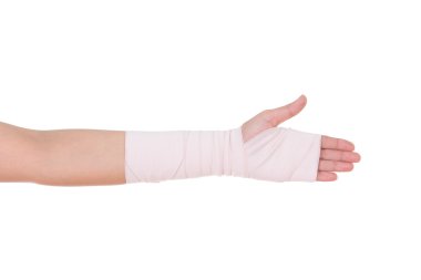yakın çekim yaralı kol bir Elastik Bandaj sarılmış