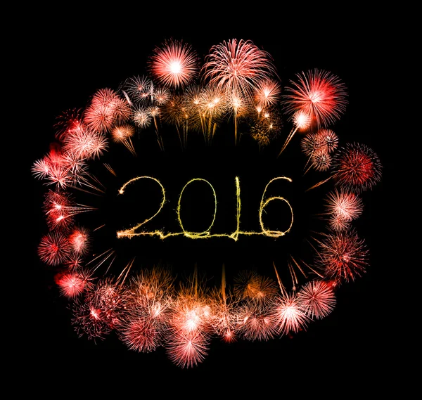 Frohes neues Jahr 2016 geschrieben mit Funkenfeuerwerk — Stockfoto