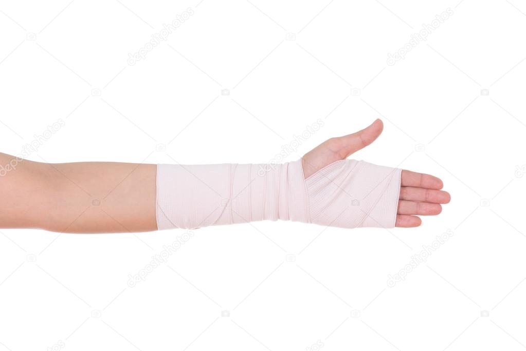 close-up injured arm wrapped in an Elastic Bandage