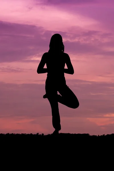 Silhouette of a beautiful Yoga woman — Stock Photo, Image