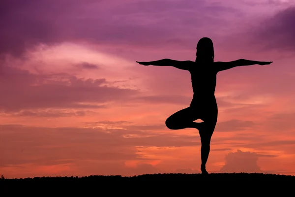 Silhouette di una bella donna Yoga — Foto Stock