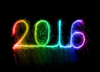 Mutlu yeni yıl 2016 ışıltı havai fişek ile yazılı