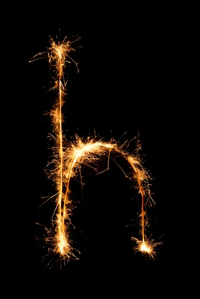 Sparkler firework light alphabet h (Small Letters) at night — Stock Photo, Image