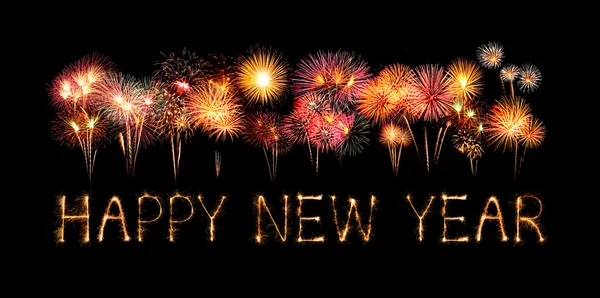 Šťastný nový rok vyrobené z jiskry ohňostroj v noci — Stock fotografie