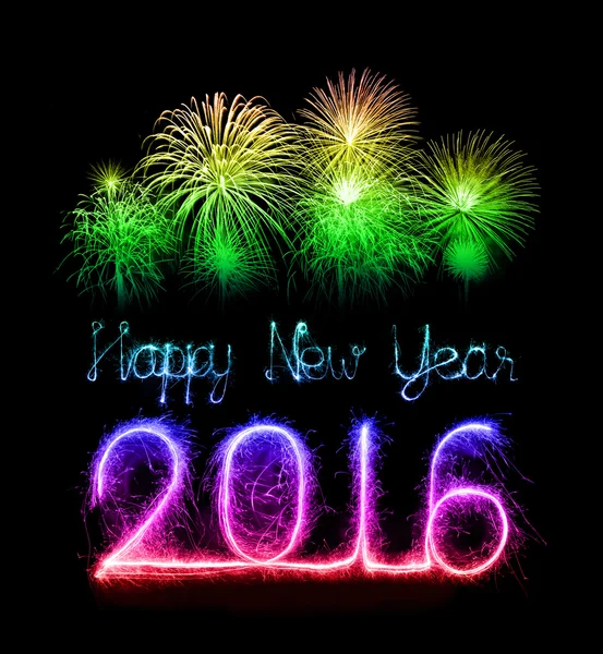 Šťastný nový rok 2016 s jiskrou ohňostroj — Stock fotografie