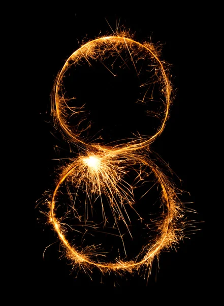 8.Digit eight made of firework sparklers at night — Stock Photo, Image