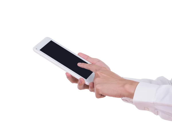 Hand with small tablet computer blank screen — Stock Photo, Image