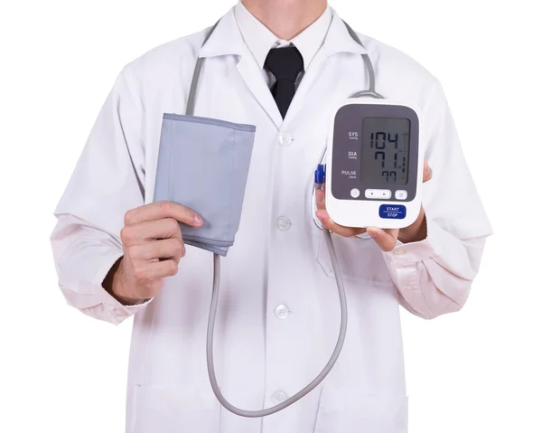 Doctor with digital blood pressure monitor — Stock Photo, Image