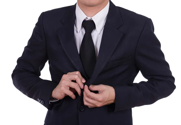 Homem de negócios botão seu casaco — Fotografia de Stock
