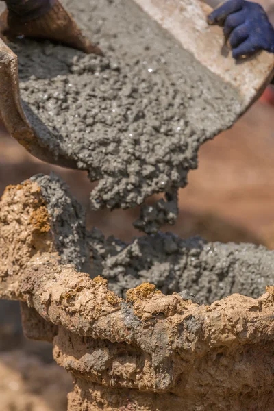 Pouring cement with steel poles — Stock Photo, Image