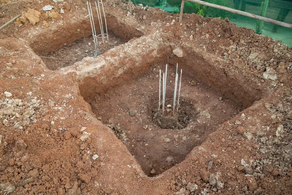 Hole of pole in construction site building prepare — Stock Photo, Image