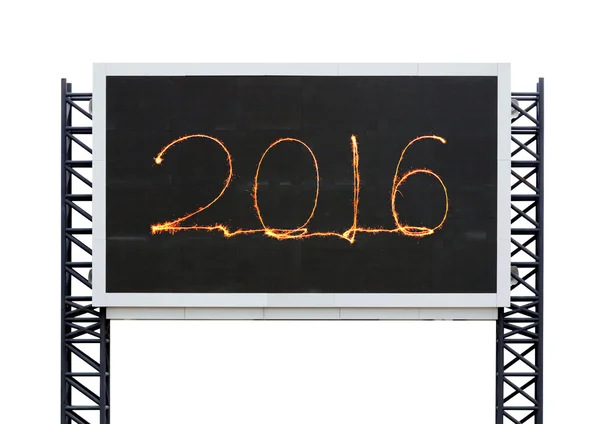 Fajerwerk szczęśliwego nowego roku 2016 na pokładzie duży znak — Zdjęcie stockowe