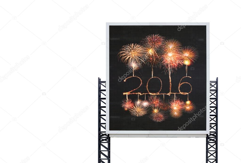 2016 Happy new year firework on large sign board