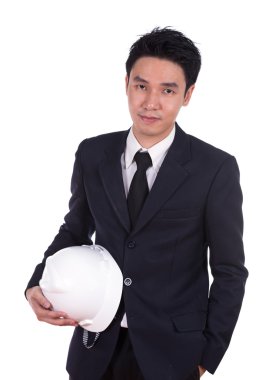 kask ile takım elbiseli mühendisi