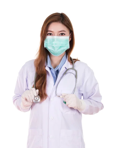 Ženský lékař s maskou a stetoskopem — Stock fotografie