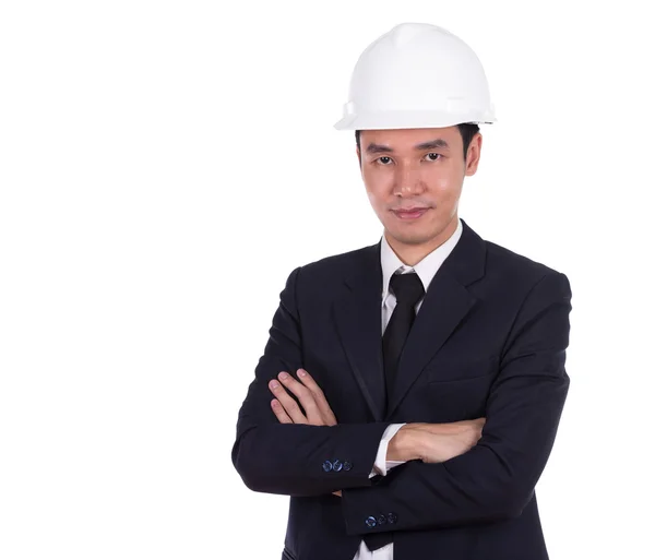 Ingénieur en casque blanc avec bras croisés — Photo