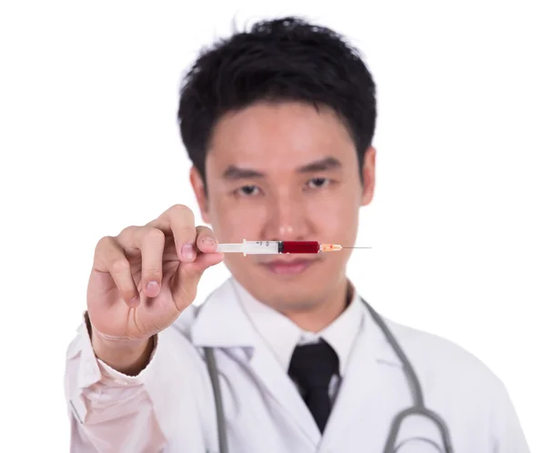 Doctor holding syringe with blood — Stock Photo, Image