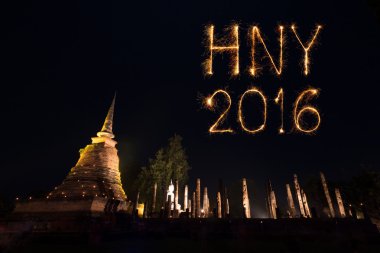 2016 mutlu yeni yıl havai fişek kutlama Sukhothai histori üzerinde
