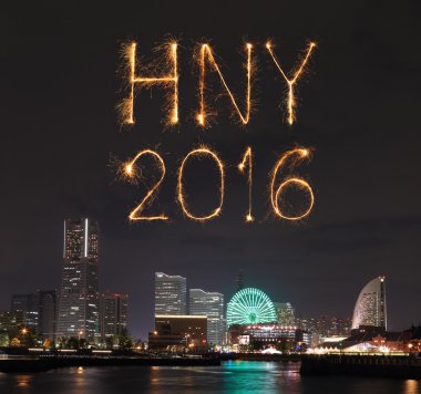 2016 marina Yokohama'da defne üzerinde yeni yıl havai fişek kutlama 