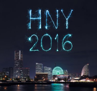 2016 marina Yokohama'da defne üzerinde yeni yıl havai fişek kutlama 