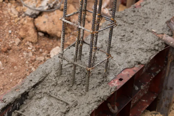 Pillar and beam being constructed at construction site — Stock Photo, Image