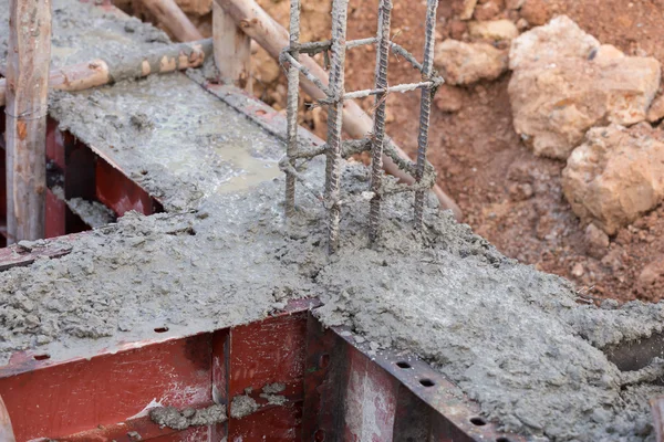 Pillar and beam being constructed at construction site — Stock Photo, Image