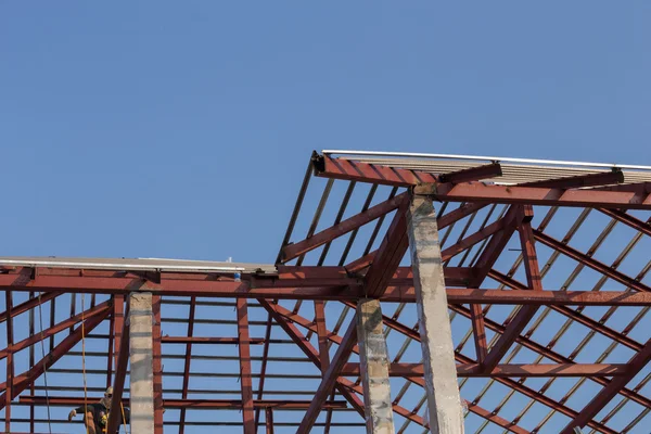 structural steel beam on roof of building residential constructi