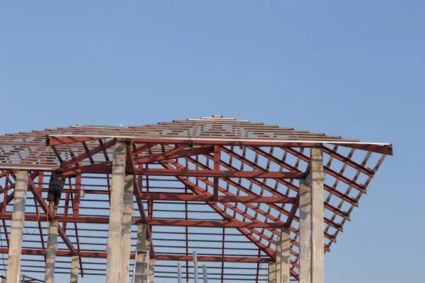 structural steel beam on roof of building residential constructi