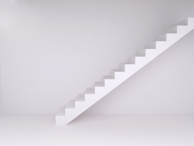 Empty room with ascending stairs, with floor and wall 
