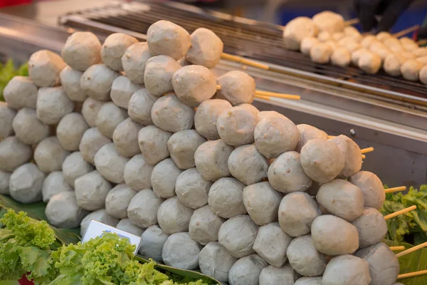The grilled sausage and meat ball at market — Stock Photo, Image