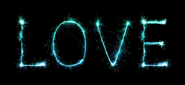 Láska třpytu Fireworks slaví v noci — Stock fotografie