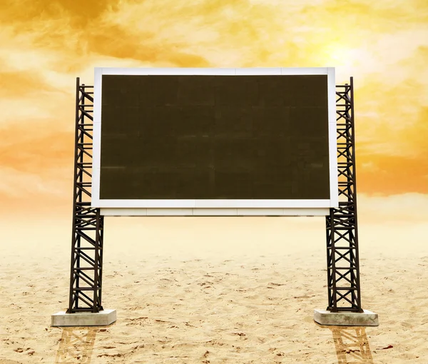 Large sign board on sand with sky — Stock Photo, Image