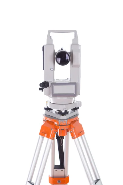 Survey equipment theodolite on a tripod. Isolated on white — Stock Photo, Image