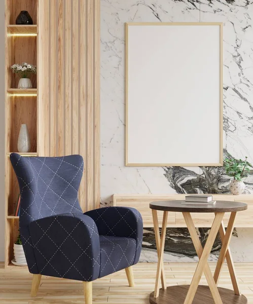 Picture Frame Marble Wall Living Room Has Blue Armchair Front Royalty Free Stock Images